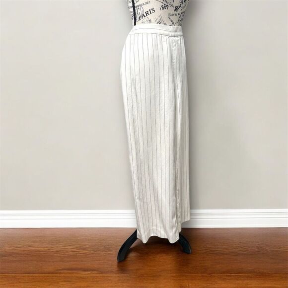 Ralph Lauren Petite 10 Ivory Striped 100% Linen Straight Pants Minimalist Office - Picture 2 of 9